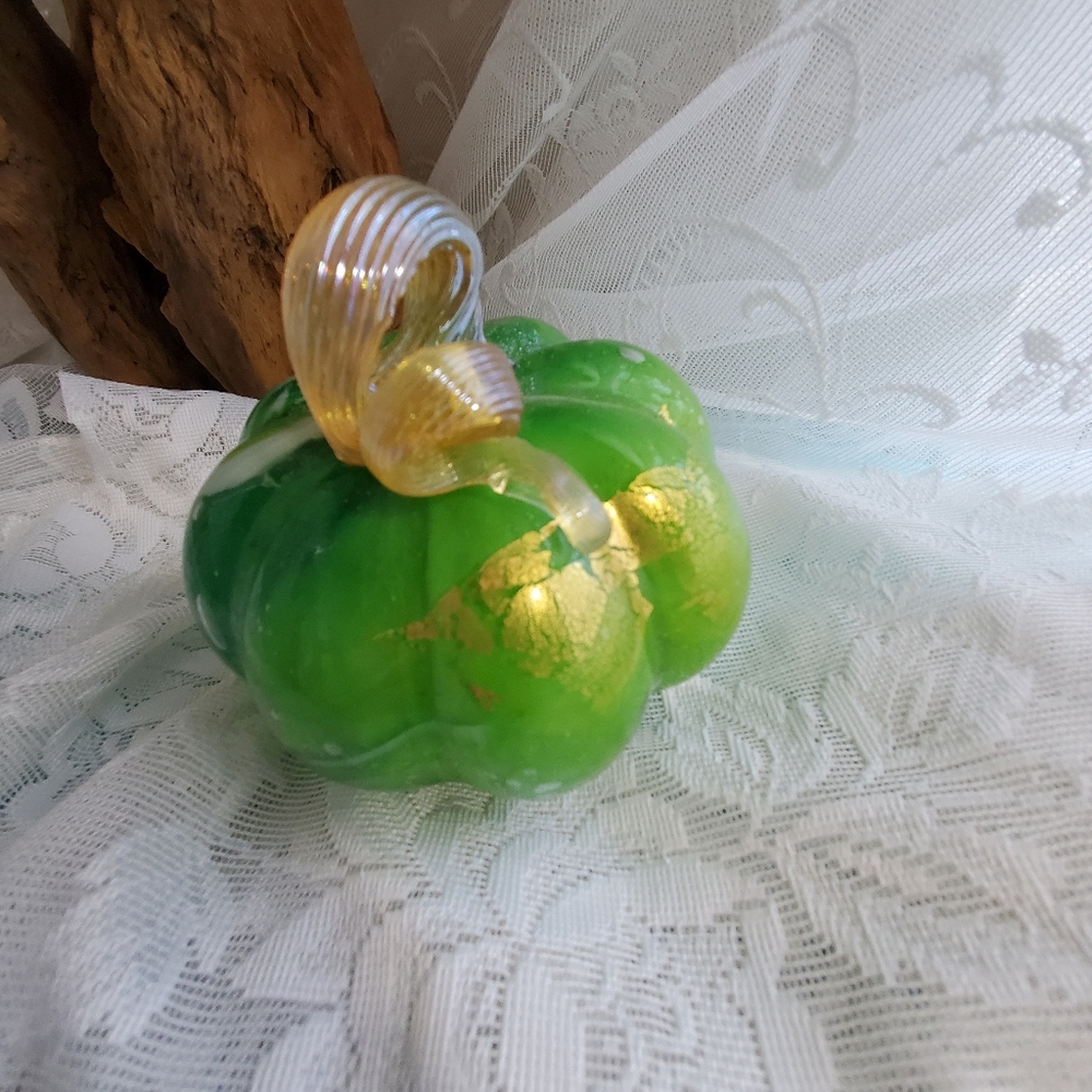 Green blown Glass Pumpkin